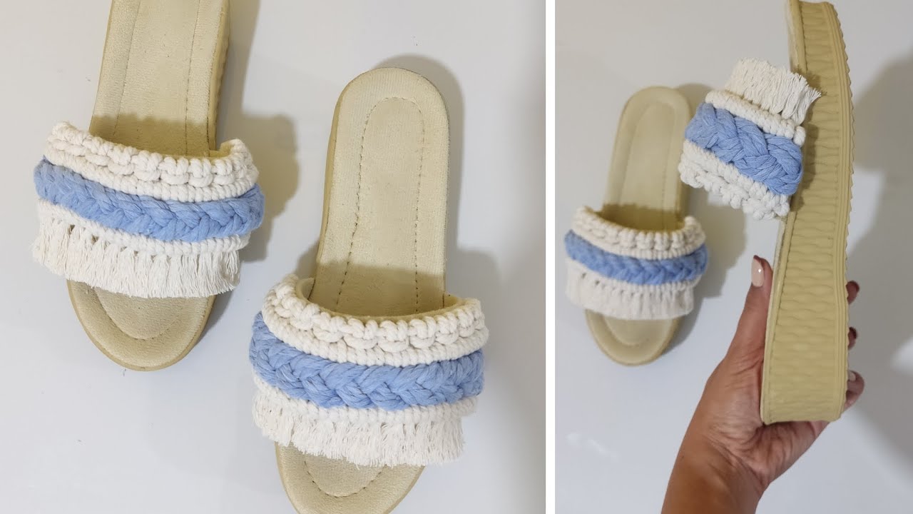 آموزش بافت صندل مکرومه/how to knit a macrame sandel