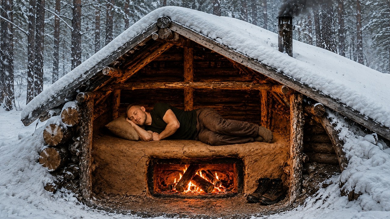 From Autumn to Winter: I Built a Warm Underground Bushcraft Shelter Alone