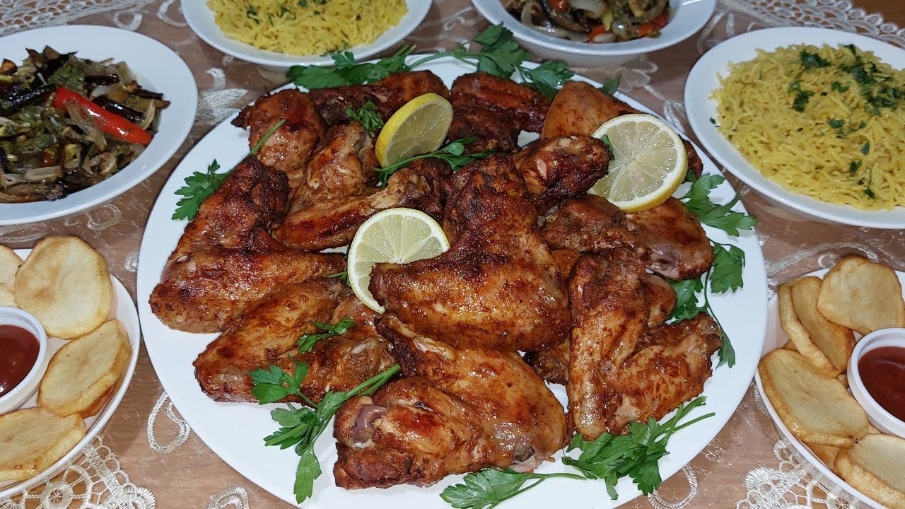 غديوة غزالة👌جناوح الدجاج محمرين خطيرين و الخضرة مشوية فالفران و مشرملة كتجي طوب و الروز متشبعوش منه