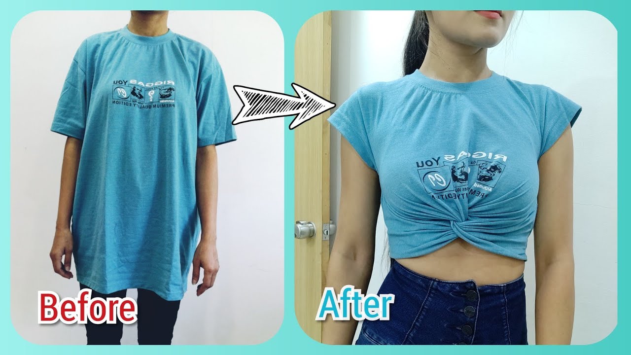 Transform t-shirt into twisted crop top