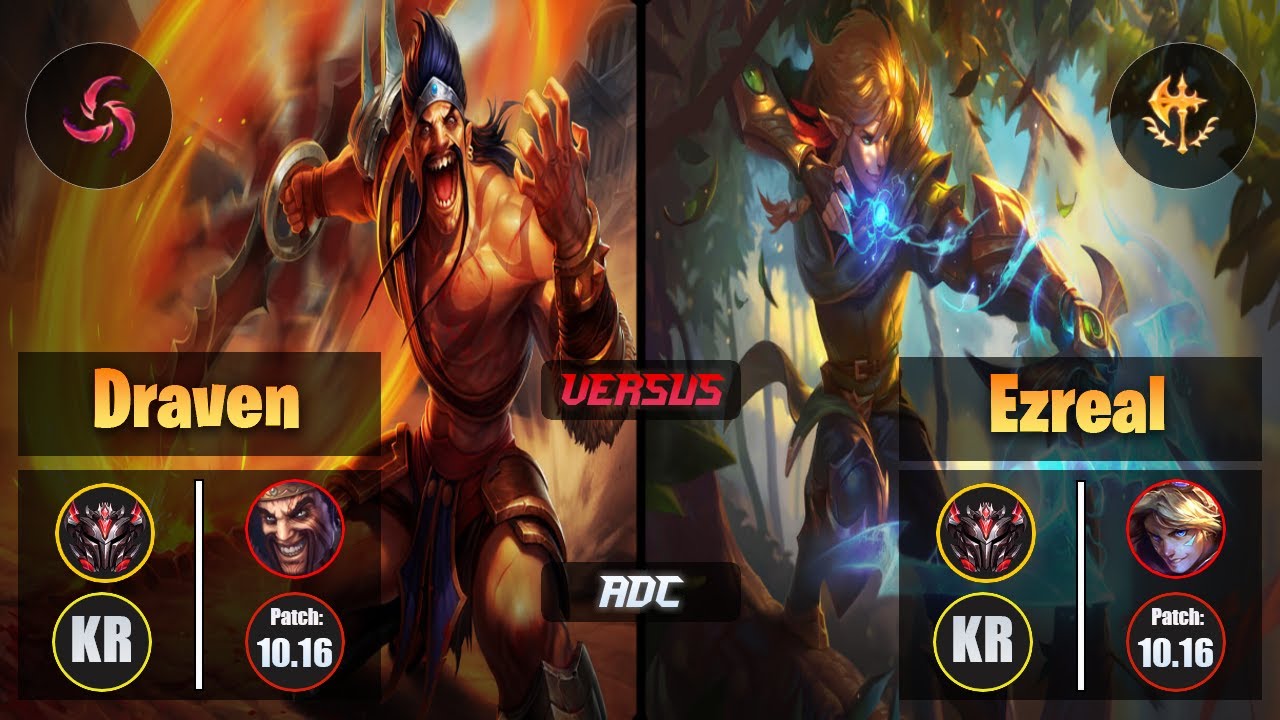 GrandMaster DRAVEN [Hail of Blades] (ADC) VS  EZREAL - Grandmaster KR Patch 10.16
