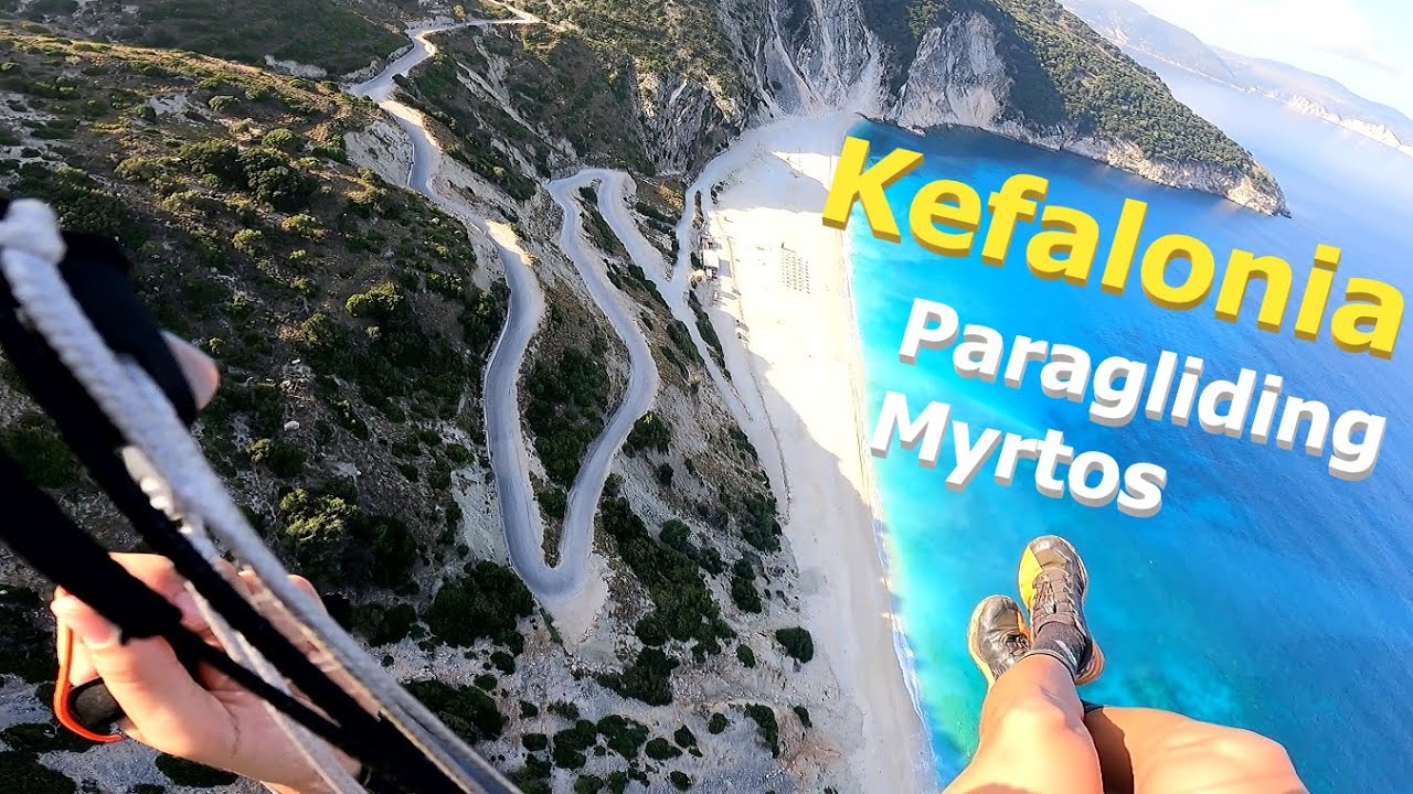 Short flight over Myrtos Beach Kefalonia paragliding