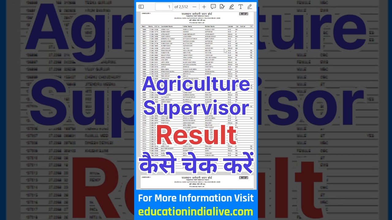 Agriculture Supervisor Result 2026 Kaise Dekhe ? How To Check Agriculture Supervisor Result 2026
