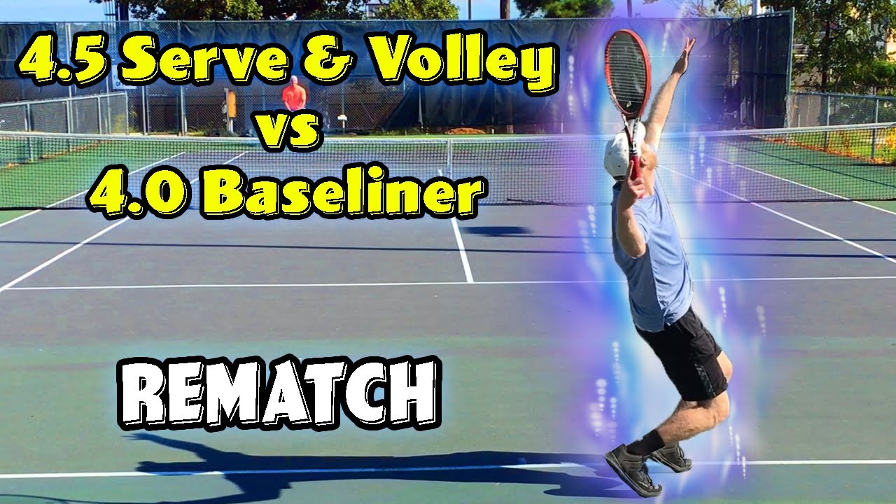 NTRP 4.5 vs 4.0 Men's singles tennis match highlights [Serve & Volley vs Baseliner] (REMATCH)