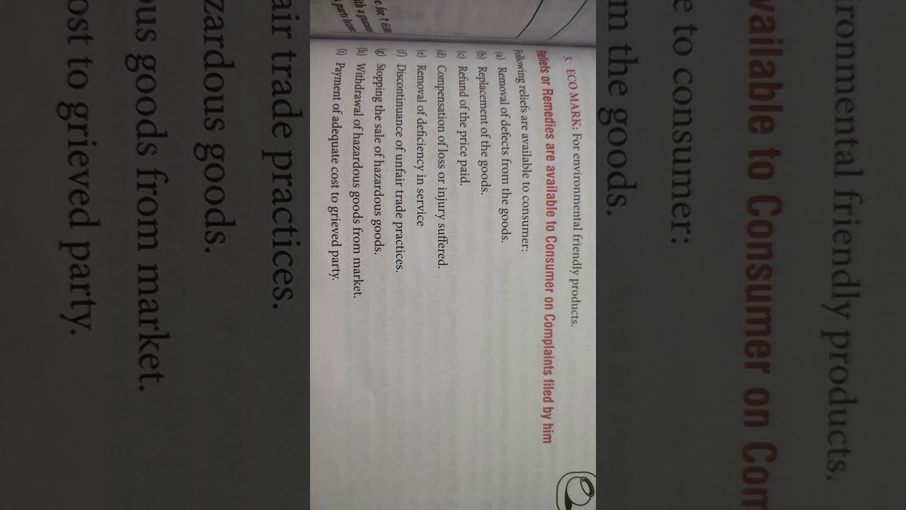 Reliefs or remedies available to consumer/ consumer protection/ business studies class 12