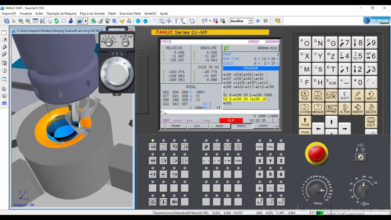 Programação CNC parametrizada: Fresar raio convexo p/ furo cilíndrico c/ calculo p/ fresa esférica.