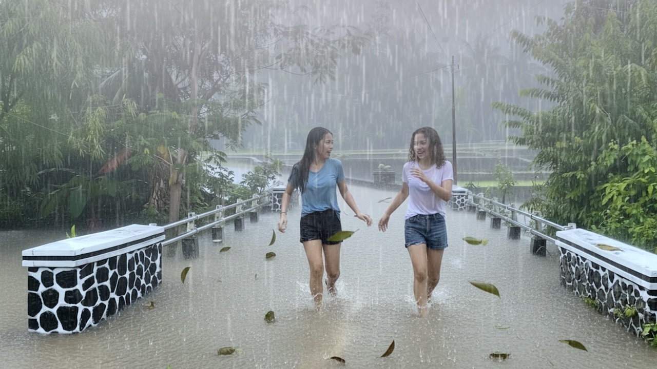 Beautiful and green rural life when it is drenched by heavy rain and thunder | Sleep Therapy