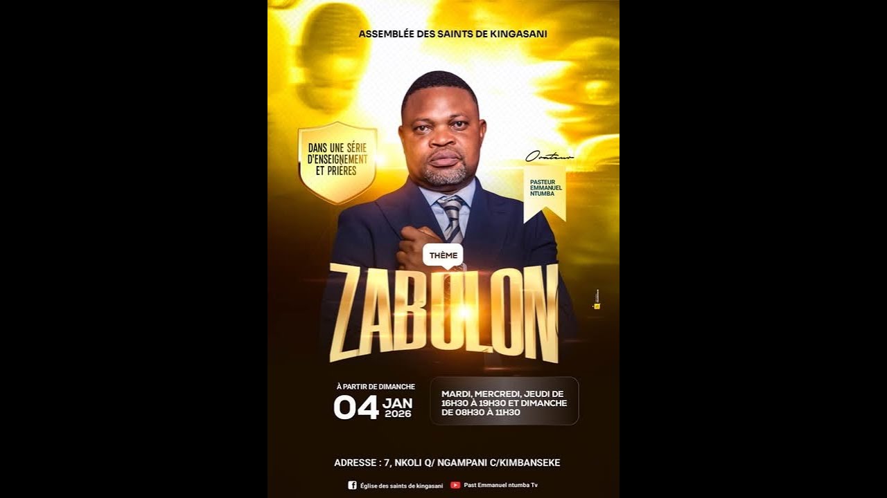 CULTE D'ENSEIGNEMENT Thème : LE 12 FILS DE JACOB (ZABOULON) Orateur : Past. Emmanuel NTUMBA