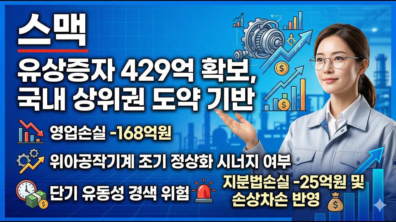 [상장사 재무분석: 스맥] 2025년 기말: 유상증자 429억원으로 인수 자금 확보, 영업손실 -168억원&middot;부채비율 209% 악화