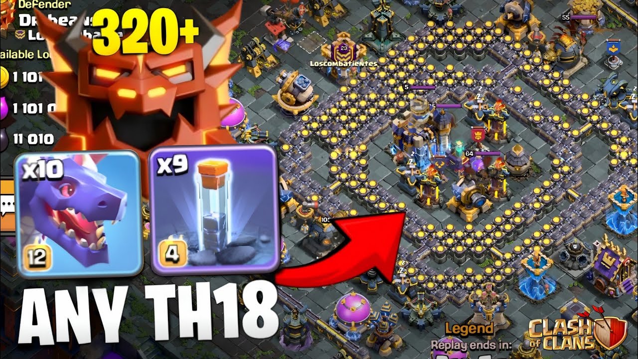 Best! 320+ in Legends | Th18 Dragon Totem Attack Strategy in Clash of Clans