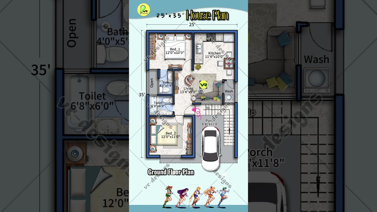 25'x 35' house plan with car parking and wash, 2 bhk, 25* 35 #indianhouseplan #housemap #houseplan
