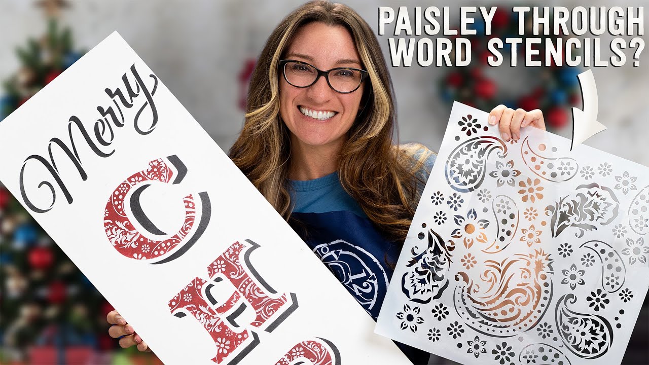 Paint Patterns through Letters with Stencils | Paisley Christmas Porch Sign by StudioR12