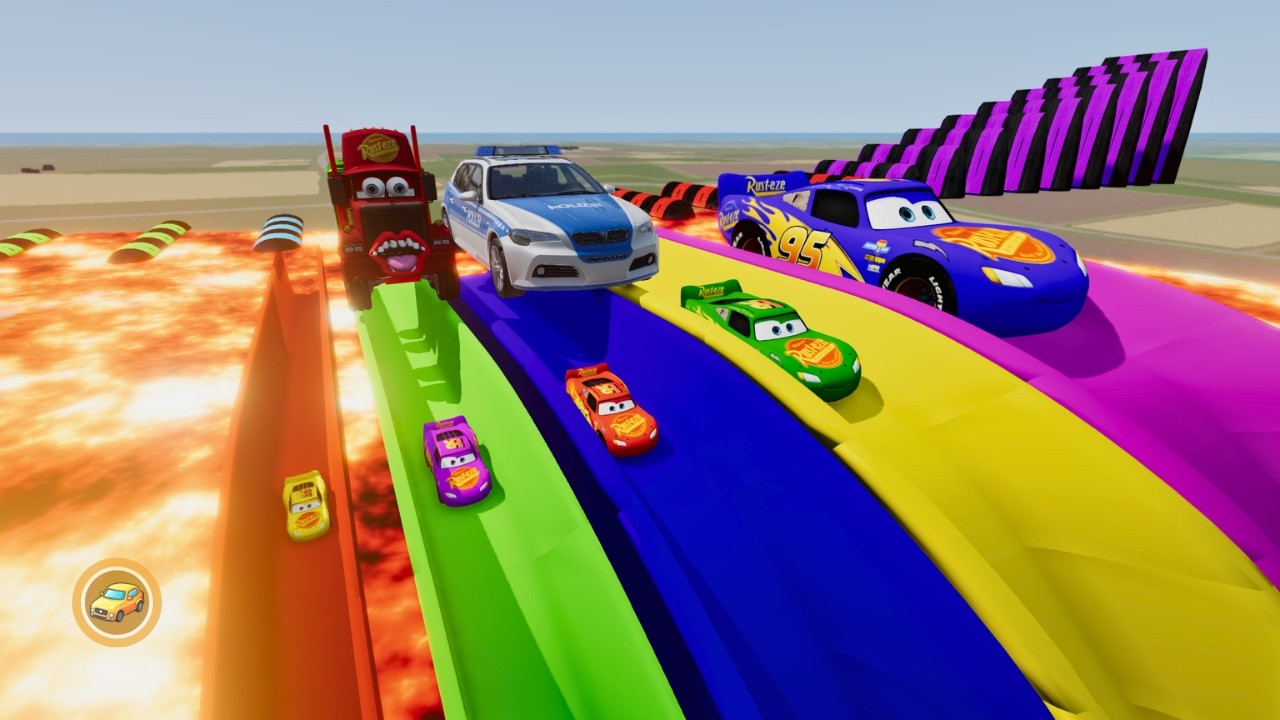 Big & Small McQueen & Police Cars vs Zombie Mack | Ultimate Color Slide Compilation – BeamNG.drive