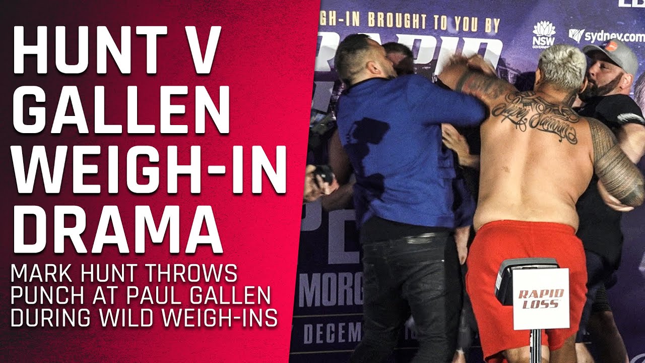 Mark Hunt Throws Punch At Paul Gallen During Wild Weigh-Ins | Sydney Superfight