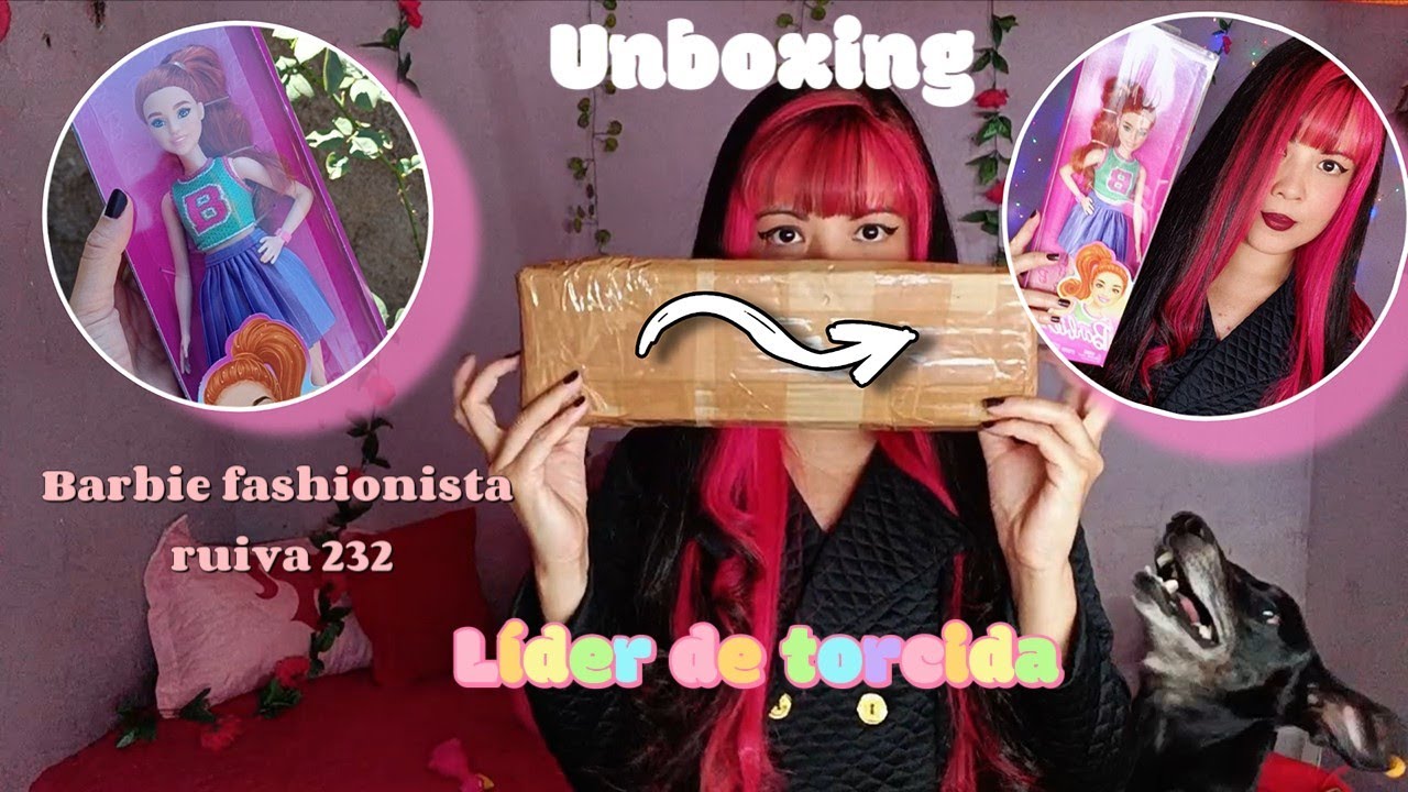 UNBOXING✨Boneca Barbie fashionista ruiva petit ✨líder de torcida (Porrista)