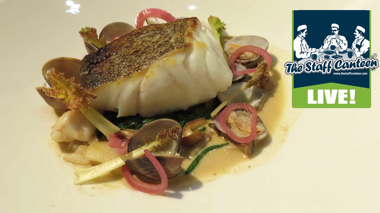 Michelin star chef Simon Hulstone cooks roasted Skrei, spinach, clams, poached cod cheeks