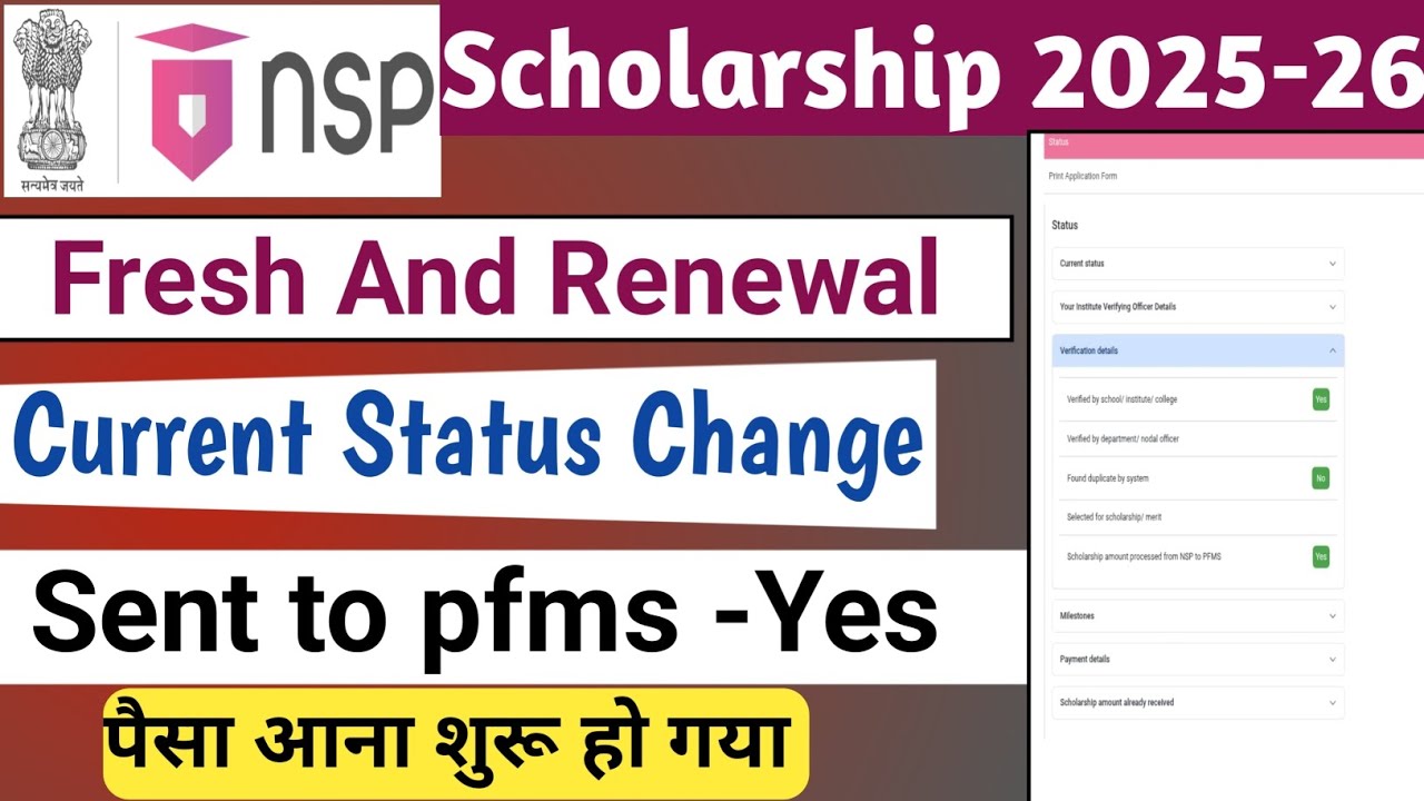 NSP Fresh And Renewal Status 2025 | Current Status Change | Set to pfms yes | Payment Latest Update 