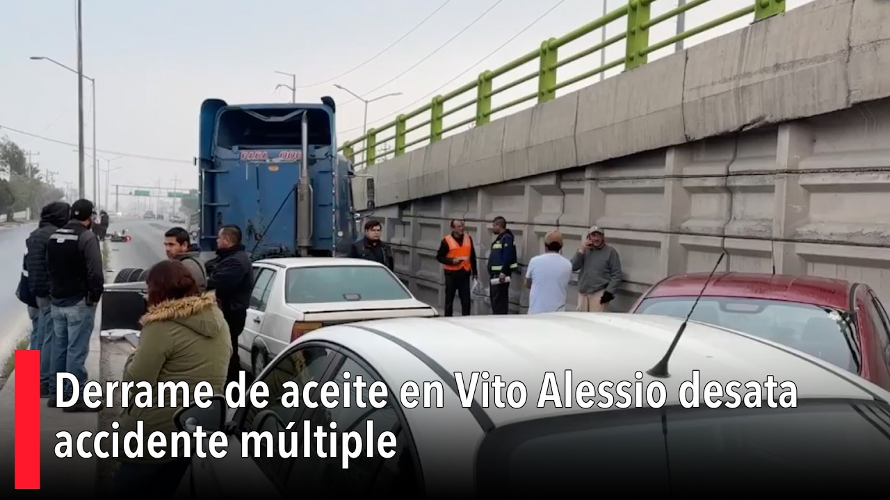 Derrame de aceite en Vito Alessio desata accidente múltiple; tractor evitó atropellamiento de biker