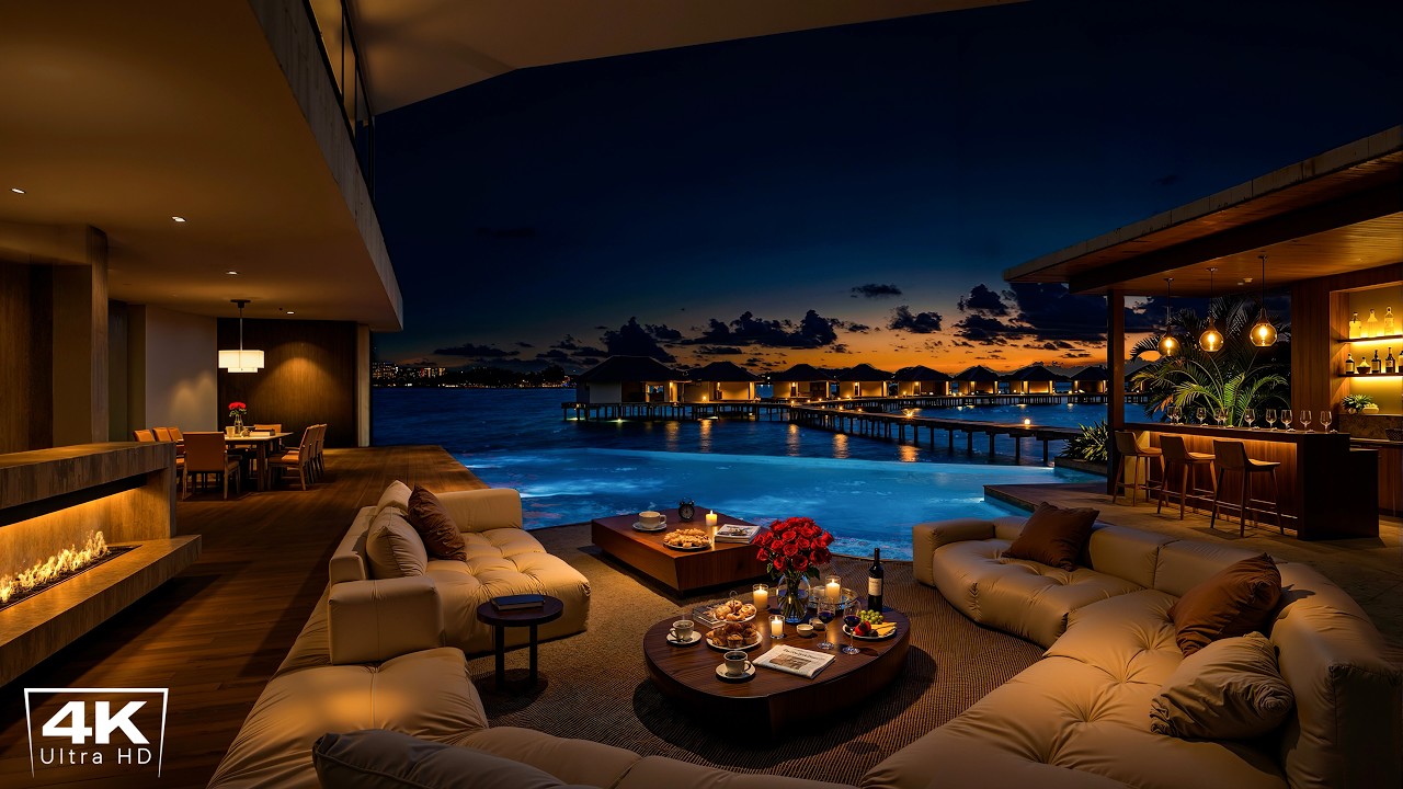 4K Sunset Vibes | Smooth Jazz Instrumental in Cozy Apartment at Maldives for Deep Relaxation