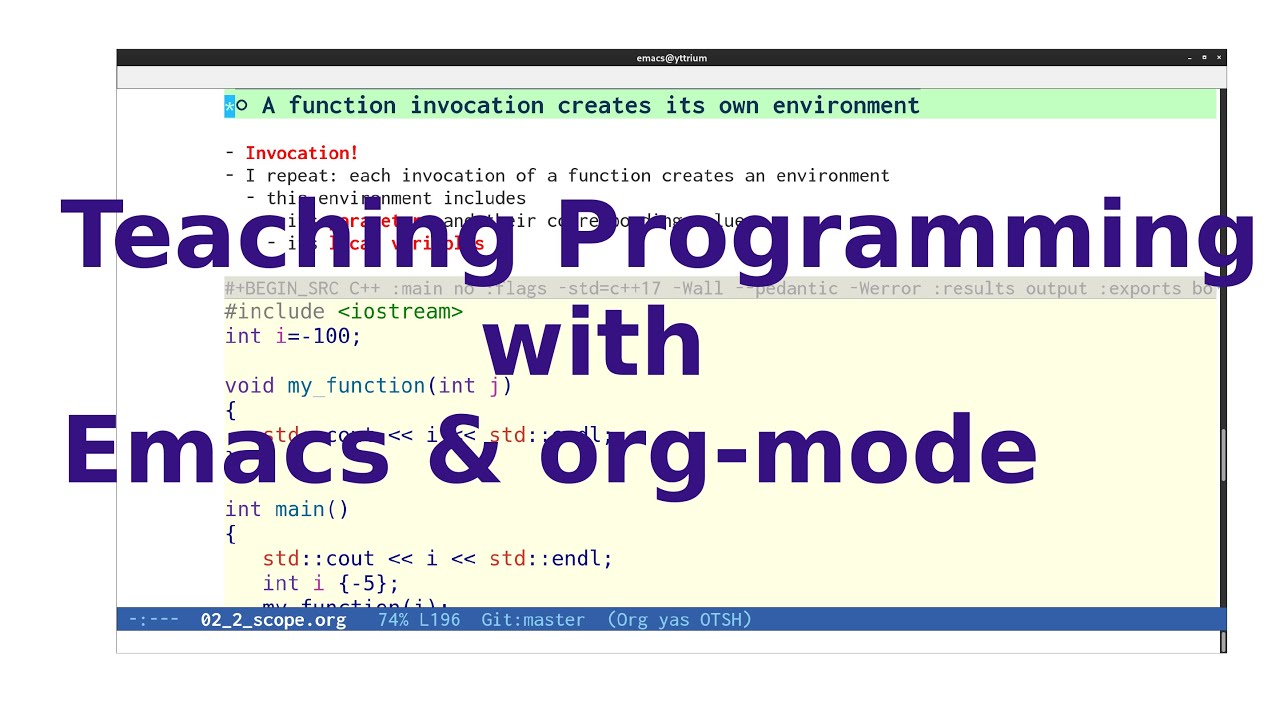 Using emacs and org-mode to teach programming