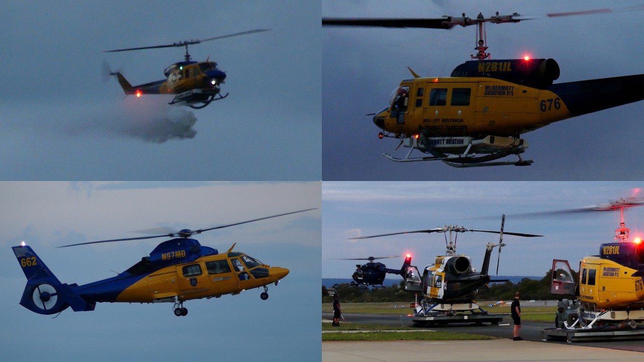 4 Helitaks, 2 Waterbombers & 2 Firebirds Return to Jandakot WA - 22 April 2025