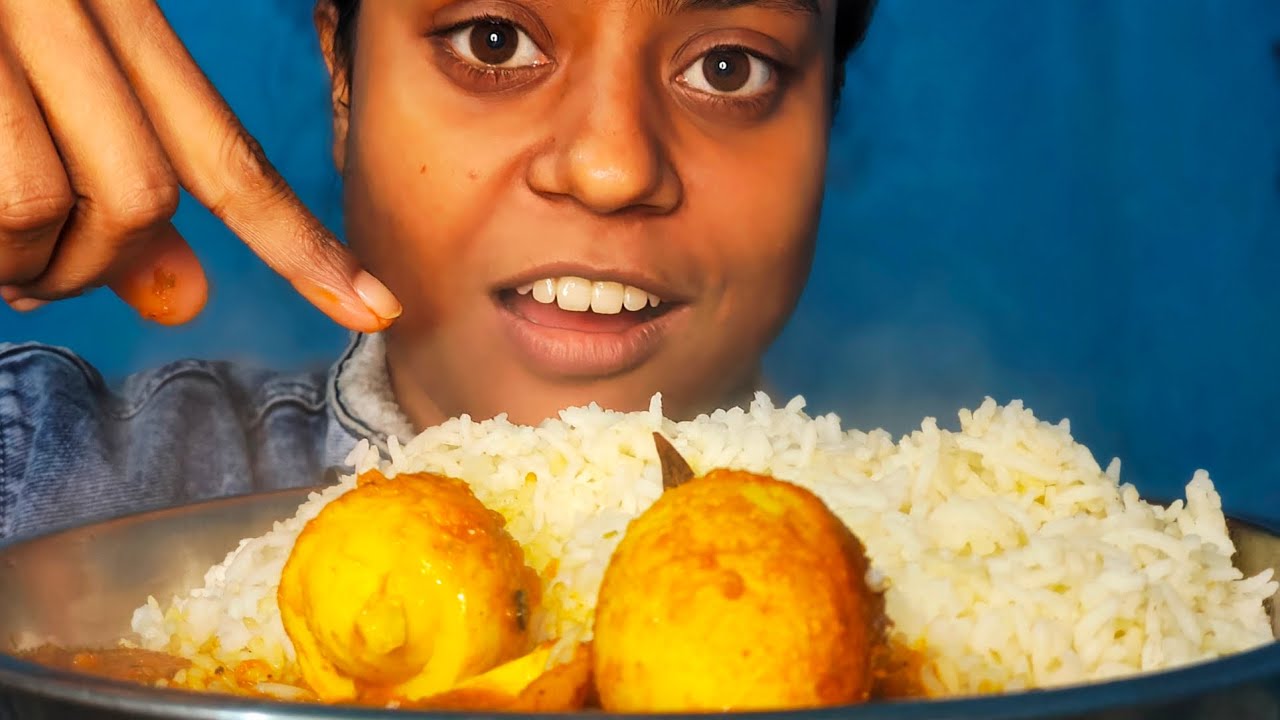 Very yammy and spicy 🔥 EGG CURRY SALAD EATING FOOD AND BASMATI RICE EATING FOOD SHOW 