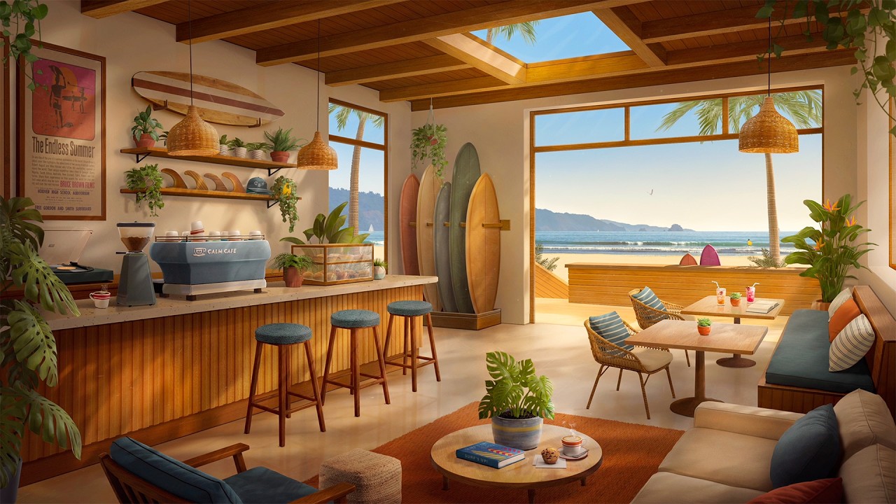 Coastal Summer Cafe Ambience &ndash; Breezy Jazz & Soft Ocean Waves [No Mid Roll Ads]