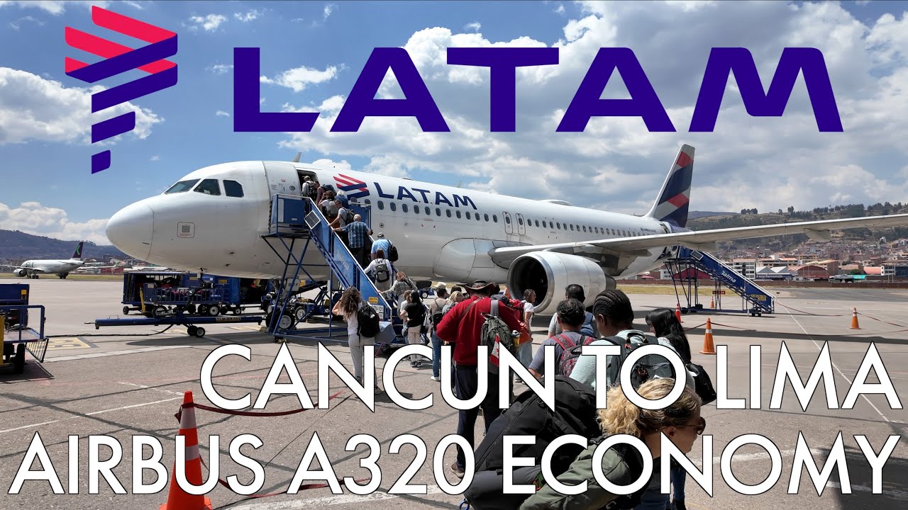 Эконом-класс авиакомпании LATAM из Канкуна, Мексика в Лиму, Перу на борту Airbus A320