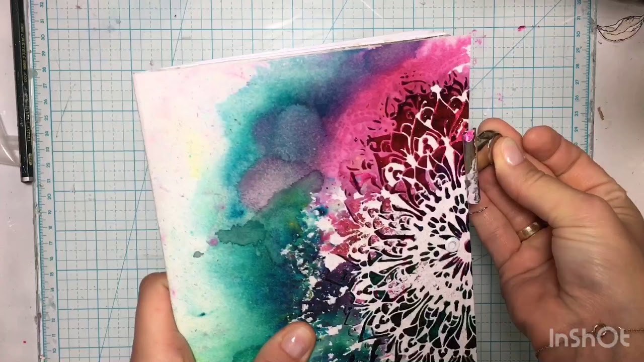 how to make simple watercolor pages with Brusho and Stencil