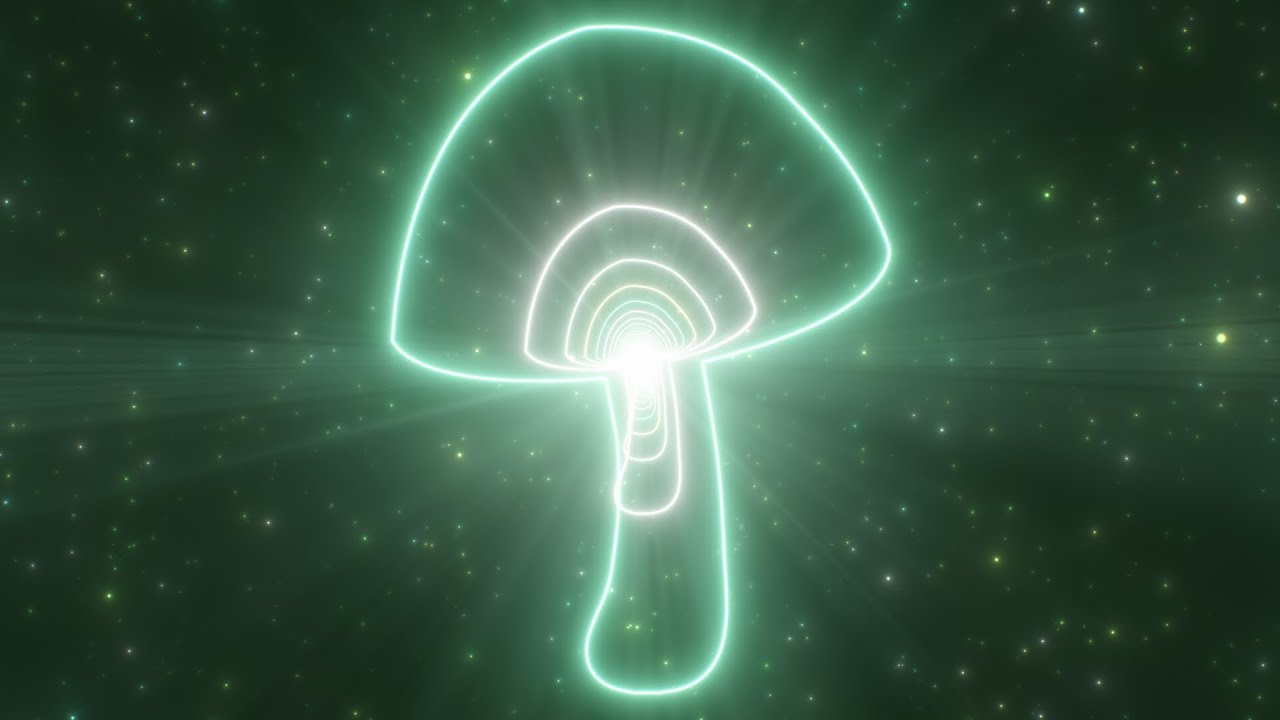 Mushroom Fungus Plant Shape Outline Glowing Neon Lights Tunnel Portal 4K Moving Wallpaper Background