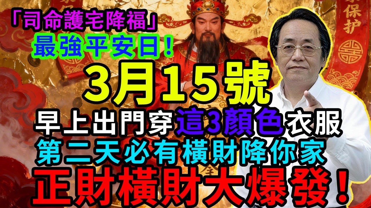 最強平安日！3月15號，農曆正月廿七，「司命護宅降福日」，早上出門穿上這3顏色衣服，司命星君保你全家平平安安發橫財！#佛學 #佛淨 #佛陀 #佛法 #佛教 #修行
