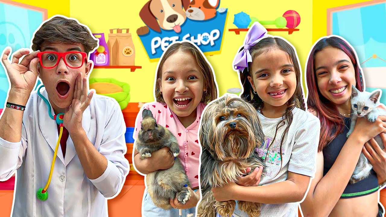 Julinha, Manu e seus amigos fingem brincar de veterinários e aprendem a cuidar dos animais