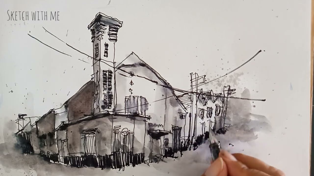 Artdeco building at Surabaya | Urban Sketching #69 | ink drawing | Sketch with me.