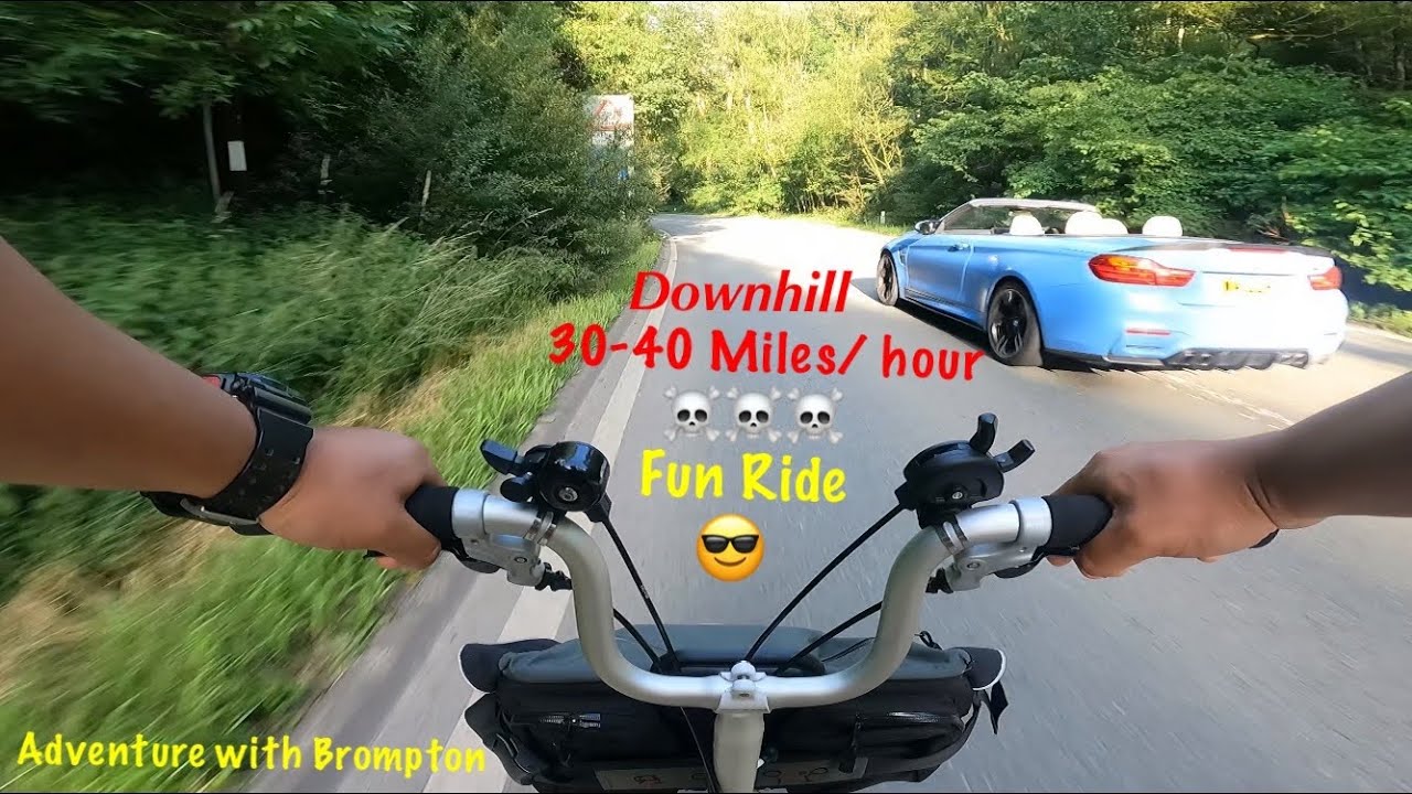 Brompton bike Uphill & Downhill in countryside Peak District, Beautiful scenery England