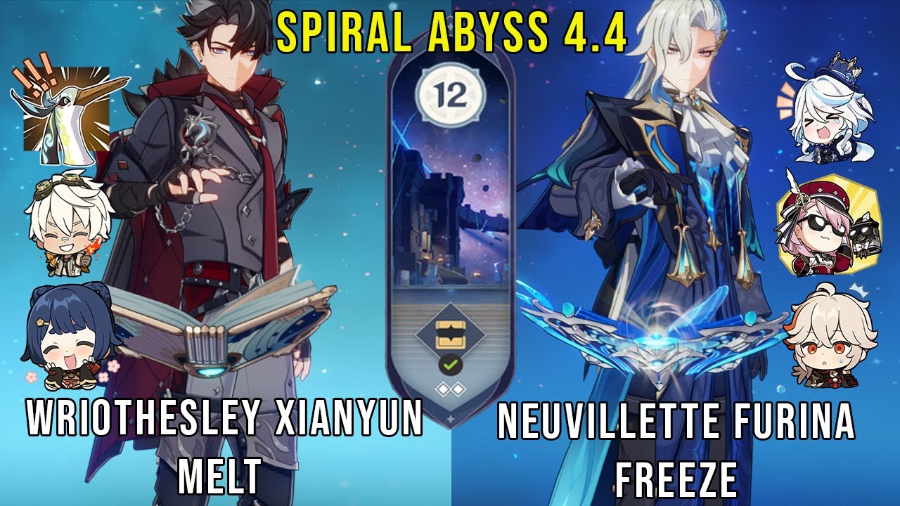 C0 Wriothesley Xianyun Melt and C0 Neuvillette Freeze - Genshin Impact Abyss 4.4 - Floor 12 9 Stars