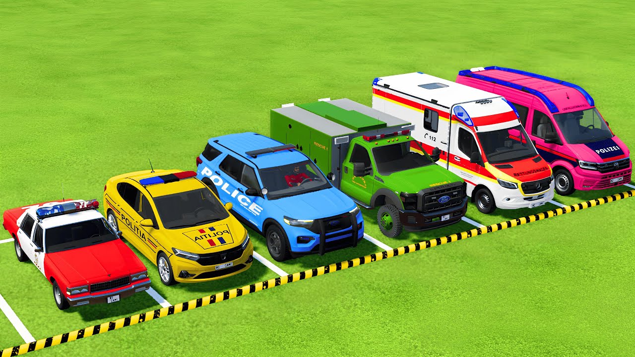 POLICE CARS, FIRE DEPARTMENT, AMBULANCE VEHICLES TRANSPORTING WITH MAN TRUCKS ! Farming Simulator 25