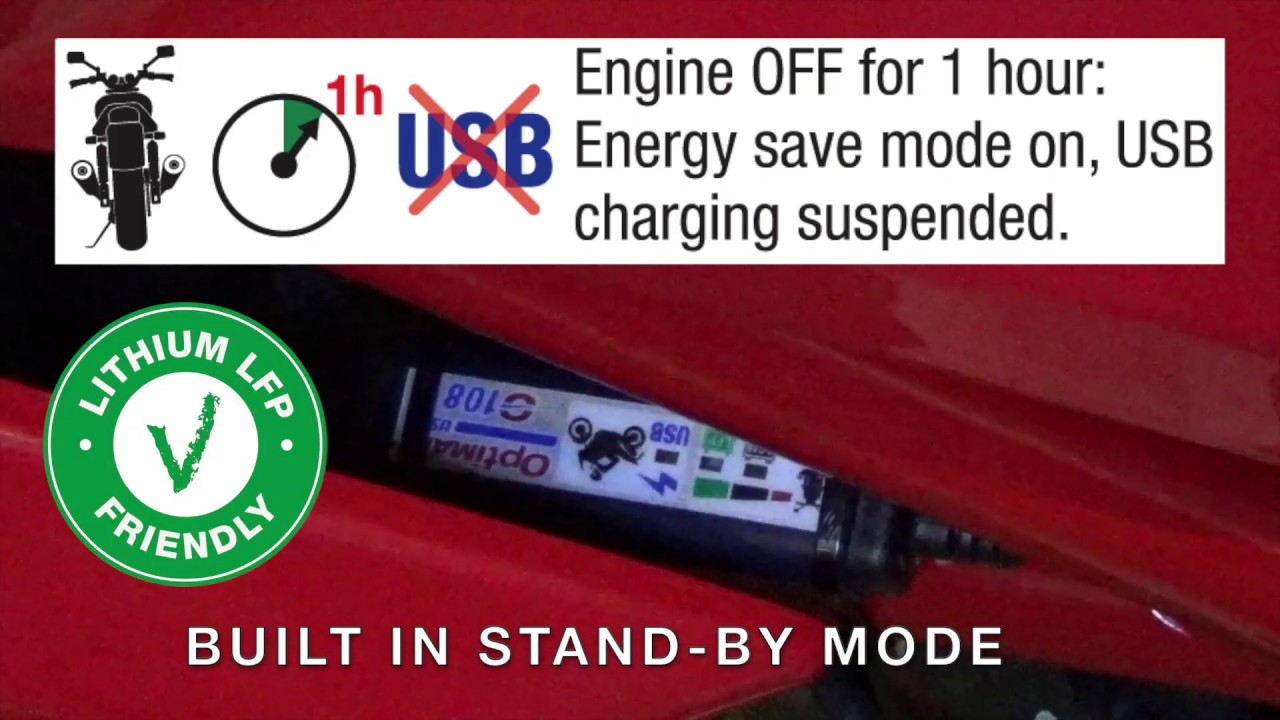 OptiMate USB O-108 (KIT) EN - Fully sealed permanent fit motorcycle USB charger with stand-by mode.