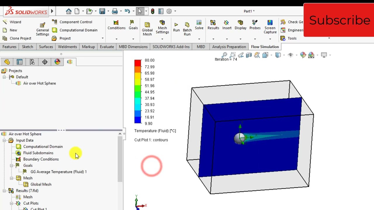 Solidworks flow simulation | Flow of air over hot sphere