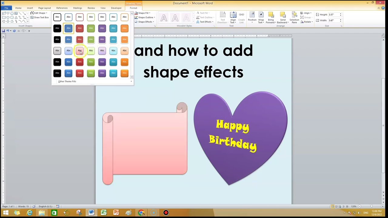 How to insert shape in ms word with 3d effect