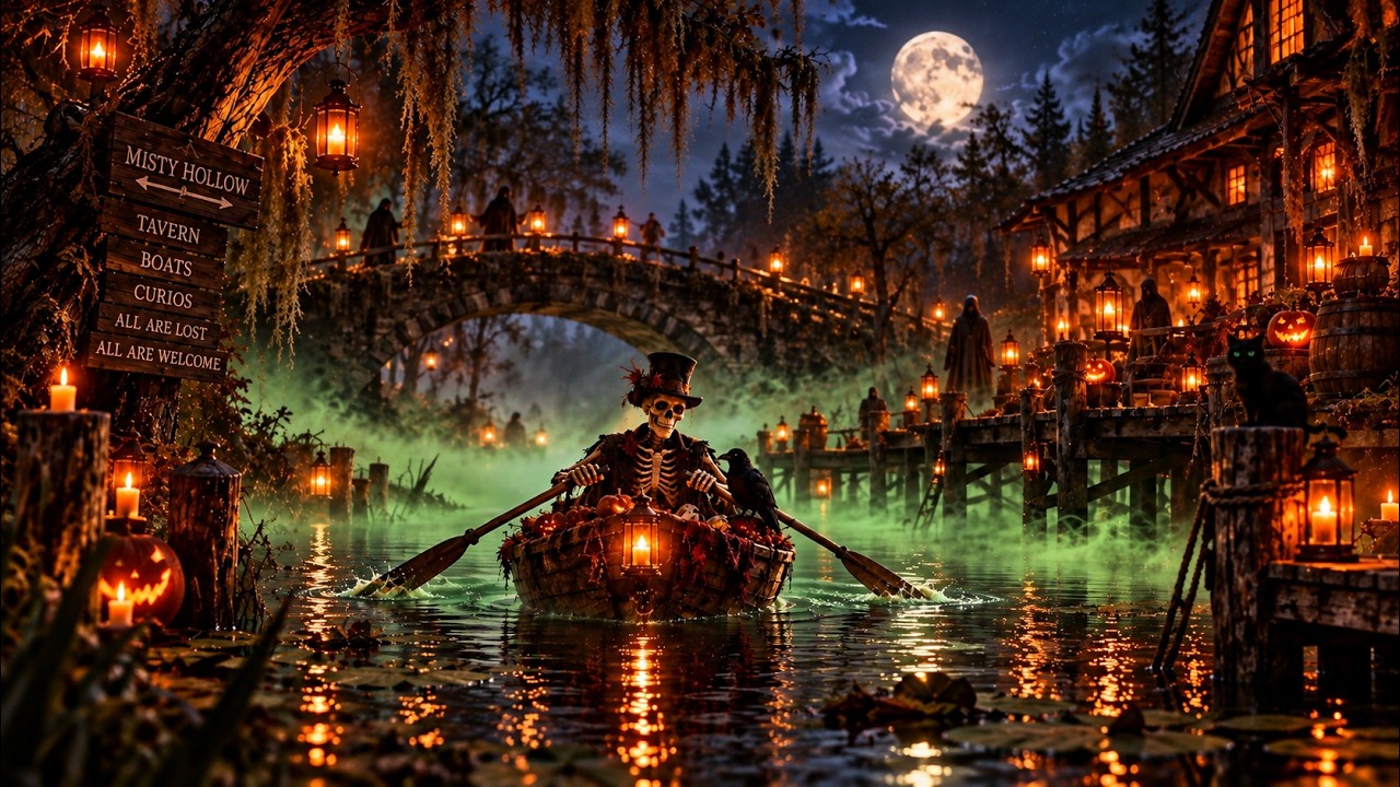 Relaxing Halloween Ambience 🎃 Spooky Village & Cozy Autumn Night 👻 Haunted Sounds & Halloween Music