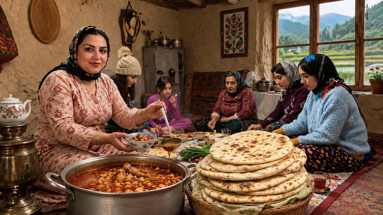 Rural Life in Northern Iran | Braiding Fresh Garlic, Baking Bread & Slow-Cooked Lamb Stew 🧄🔥🏡