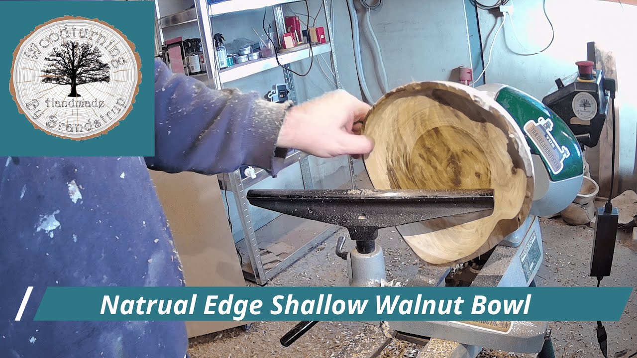 Woodturning a natural edge shallow walnut bowl