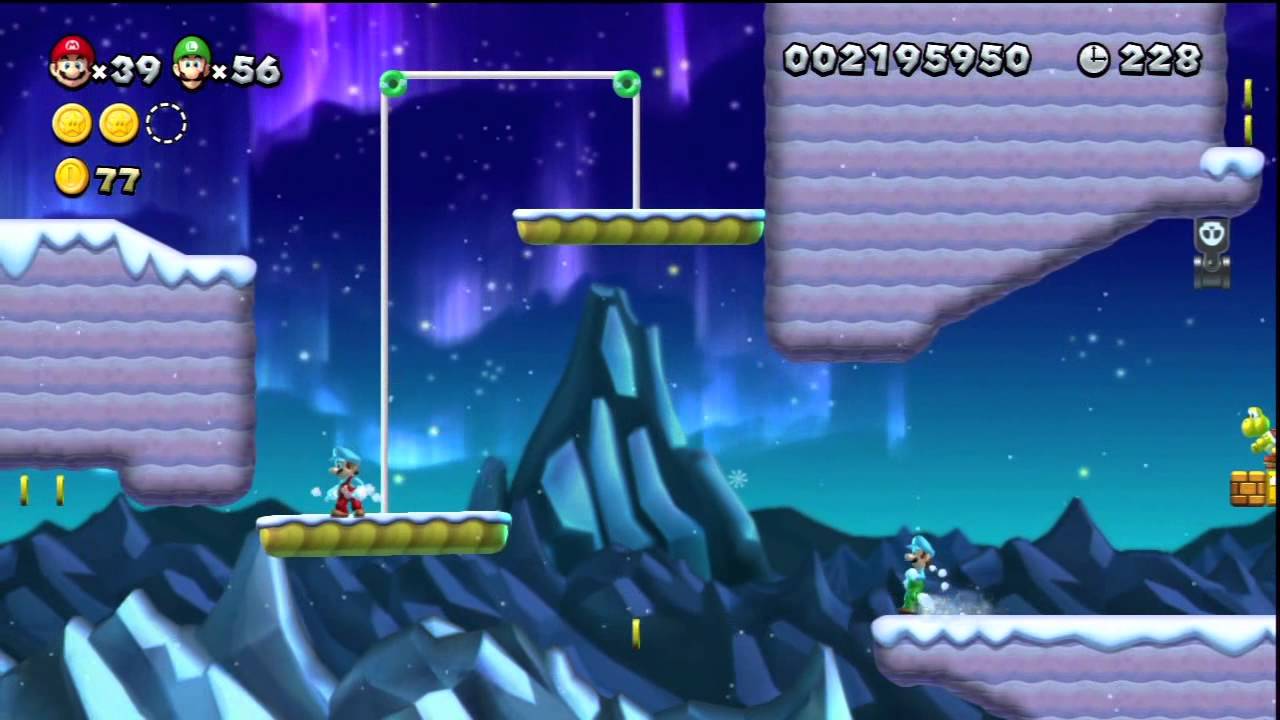 New Super Mario Bros. U - Mont Sorbet - 4-4 : Balanciers et pentes givrées