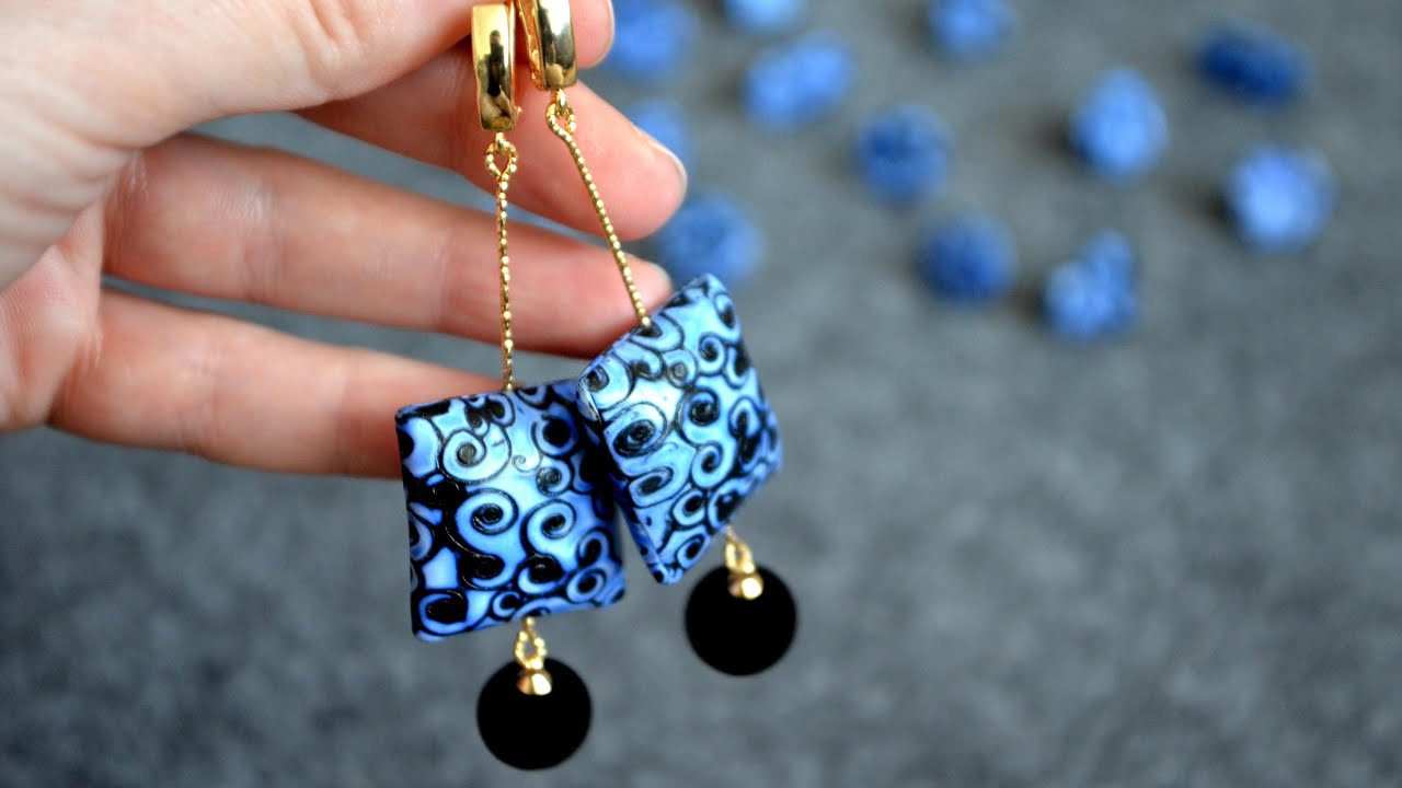 pillow earrings polymer clay tutorial FIMO Mokume Gane Technique DIY Jewelry