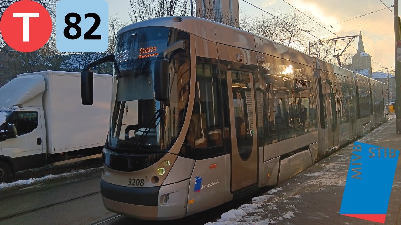 (Tramway Stib) Trajet ligne 82 Gare de Berchem à Forest-Centre Tram (TNG) T3200 n°3208.