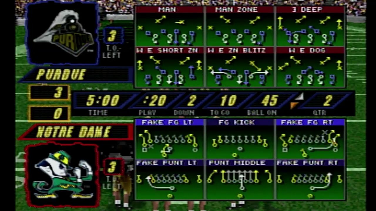 NCAA Football '98 (режим симуляции сезона — Notre Dame Fighting Irish против Purdue Boilermakers)