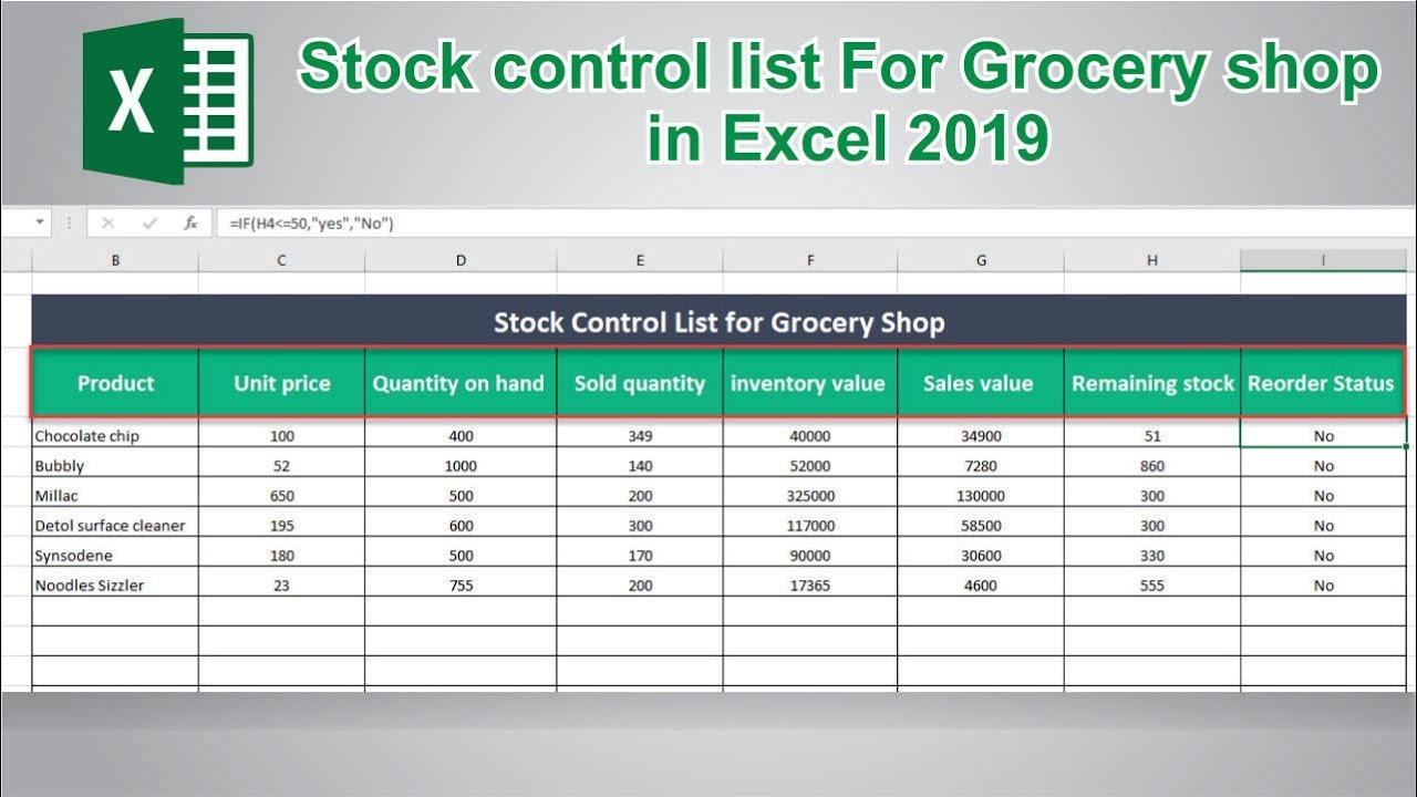How to Create Stock Control List in Ms excel 2019 || Inventory Management in Ms Excel | Ms Excel