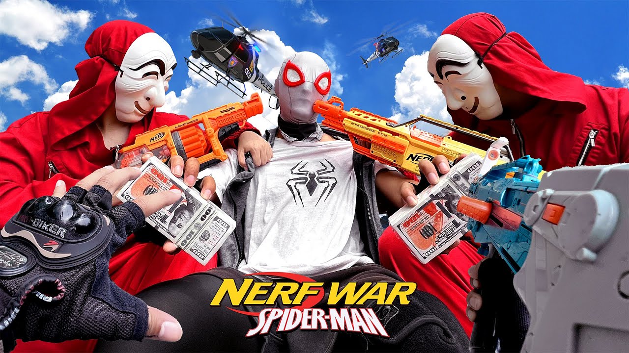 NERF War | SPIDER-MAN Bros vs MONEY HEIST 2 (Nerf First Person Shooter)