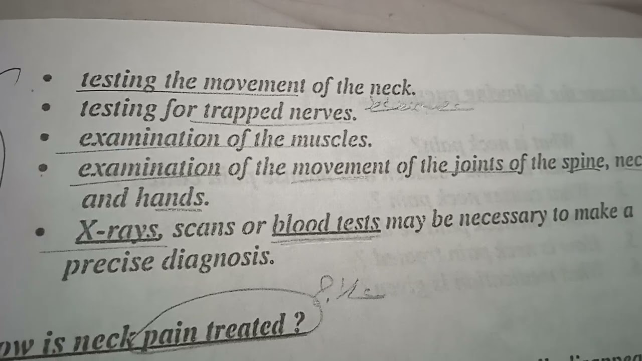حل اسئله و شرح درس Neck Pain تانيه ثانوي تمريض