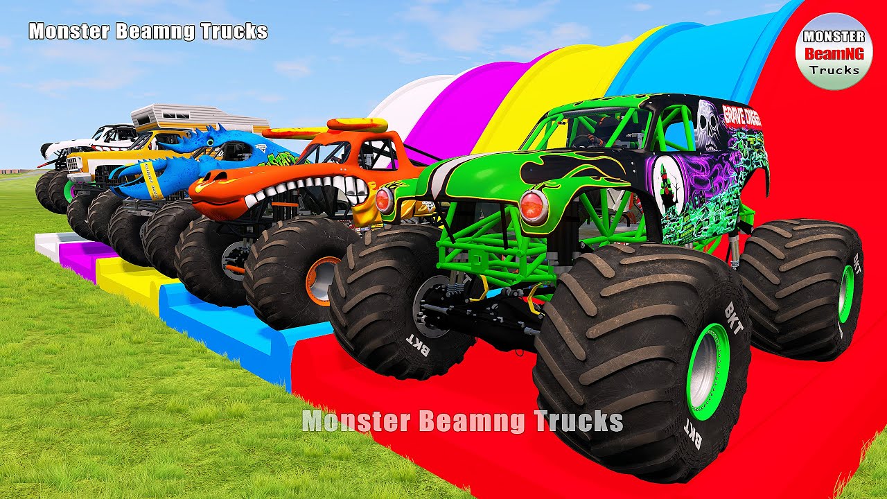 Triple Flatbed Trailer Monster Trucks Transport with Slide Color - BeamNG.drive 472